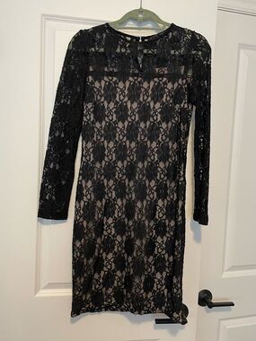 ZARA Black Lace Sheath Dress – Elegant Long Sleeve Cocktail/Evening